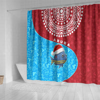Aruba Christmas Shower Curtain with Santa Fish Aruba Flag Ocean Icons and Red Blue Holiday Pattern Design - Wonder Print Shop
