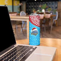 Aruba Christmas Skinny Tumbler with Santa Fish Aruba Flag Ocean Icons and Red Blue Holiday Pattern Design - Wonder Print Shop