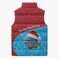 Aruba Christmas Sleeveless Puffer Jacket with Santa Fish Aruba Flag Ocean Icons and Red Blue Holiday Pattern Design - Wonder Print Shop