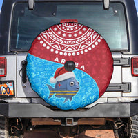 Aruba Christmas Spare Tire Cover with Santa Fish Aruba Flag Ocean Icons and Red Blue Holiday Pattern Design - Wonder Print Shop