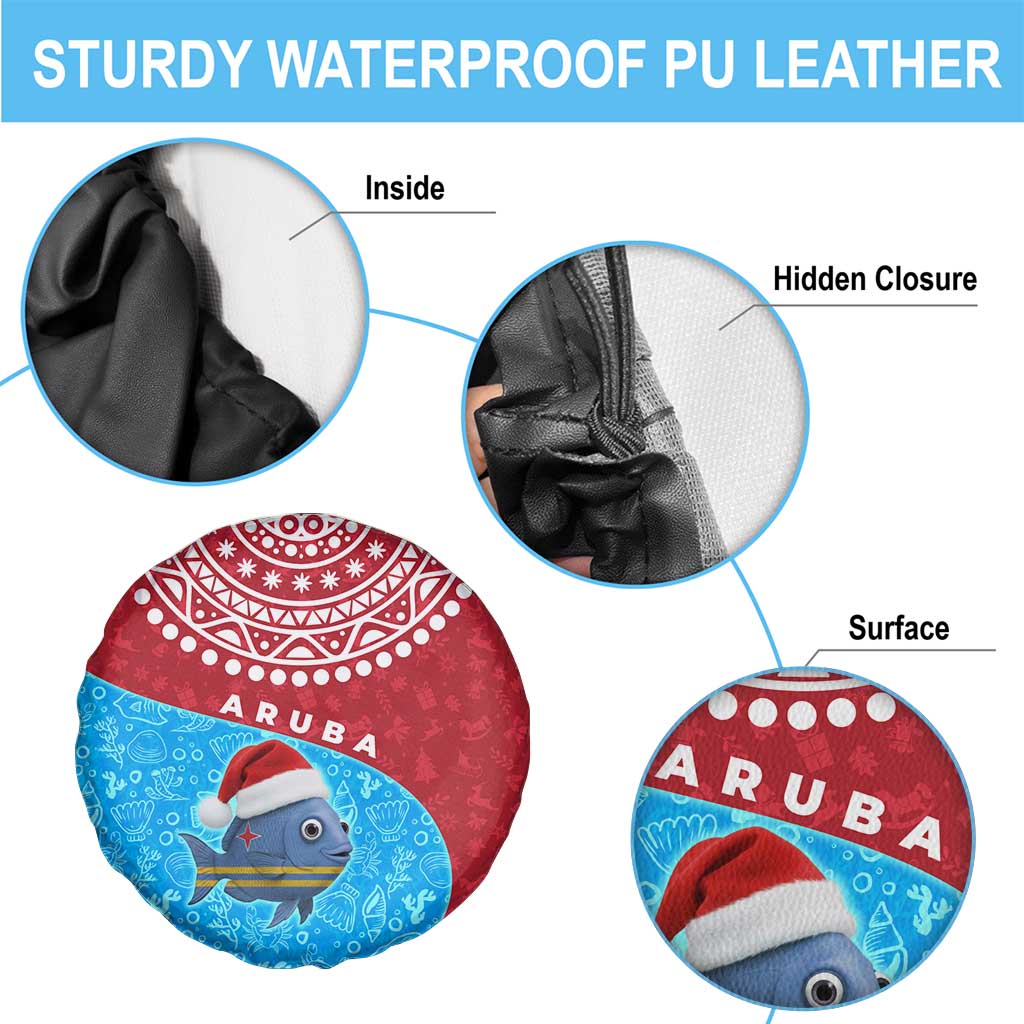 Aruba Christmas Spare Tire Cover with Santa Fish Aruba Flag Ocean Icons and Red Blue Holiday Pattern Design - Wonder Print Shop