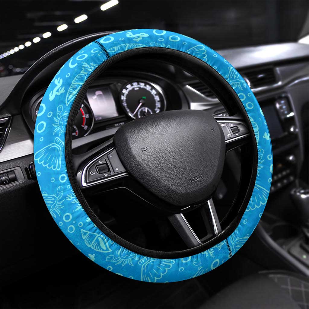Aruba Christmas Steering Wheel Cover with Santa Fish Aruba Flag Ocean Icons and Red Blue Holiday Pattern Design - Wonder Print Shop