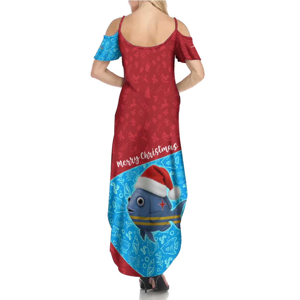Aruba Christmas Summer Maxi Dress with Santa Fish Aruba Flag Ocean Icons and Red Blue Holiday Pattern Design - Wonder Print Shop