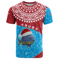 Aruba Christmas T Shirt with Santa Fish Aruba Flag Ocean Icons and Red Blue Holiday Pattern Design - Wonder Print Shop
