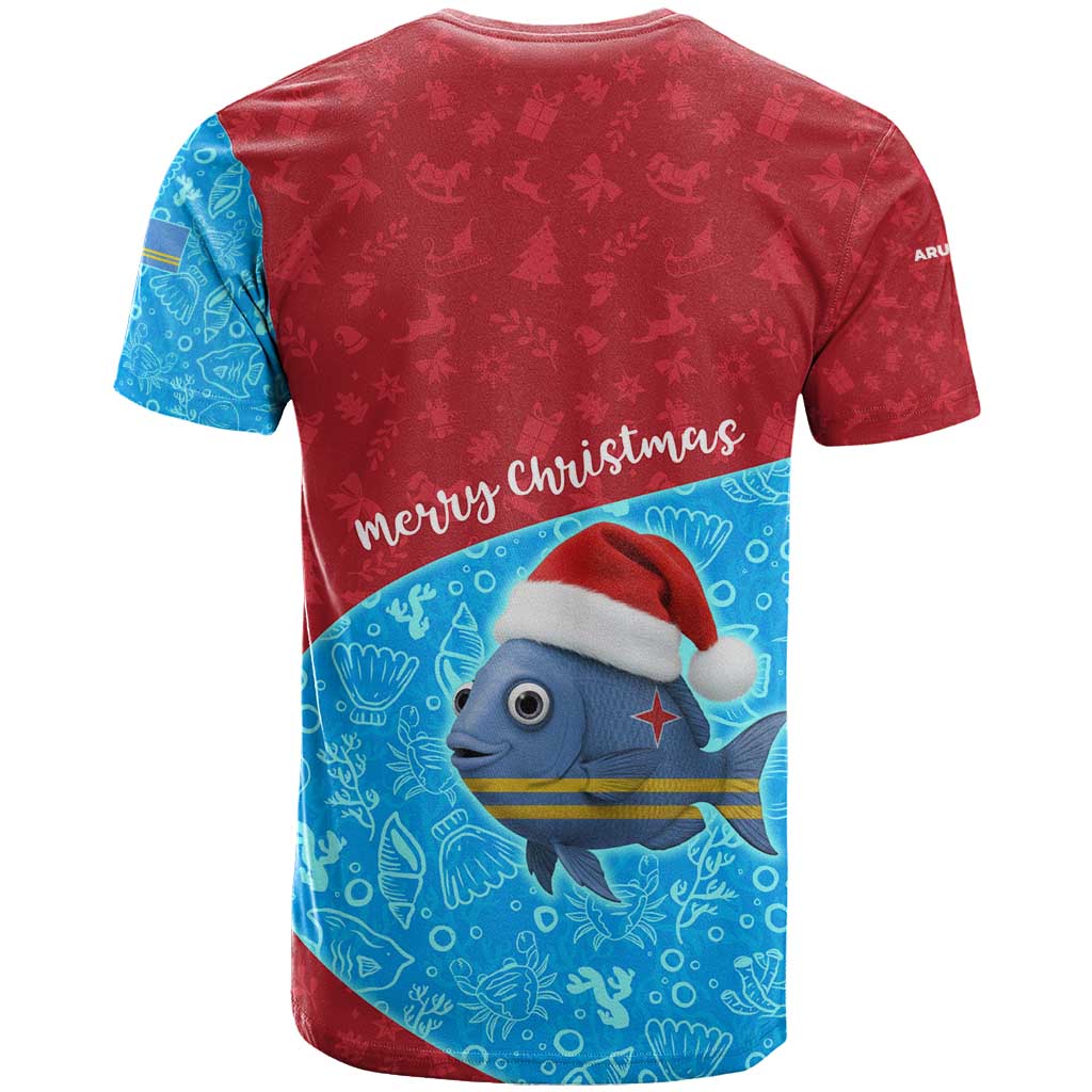 Aruba Christmas T Shirt with Santa Fish Aruba Flag Ocean Icons and Red Blue Holiday Pattern Design - Wonder Print Shop