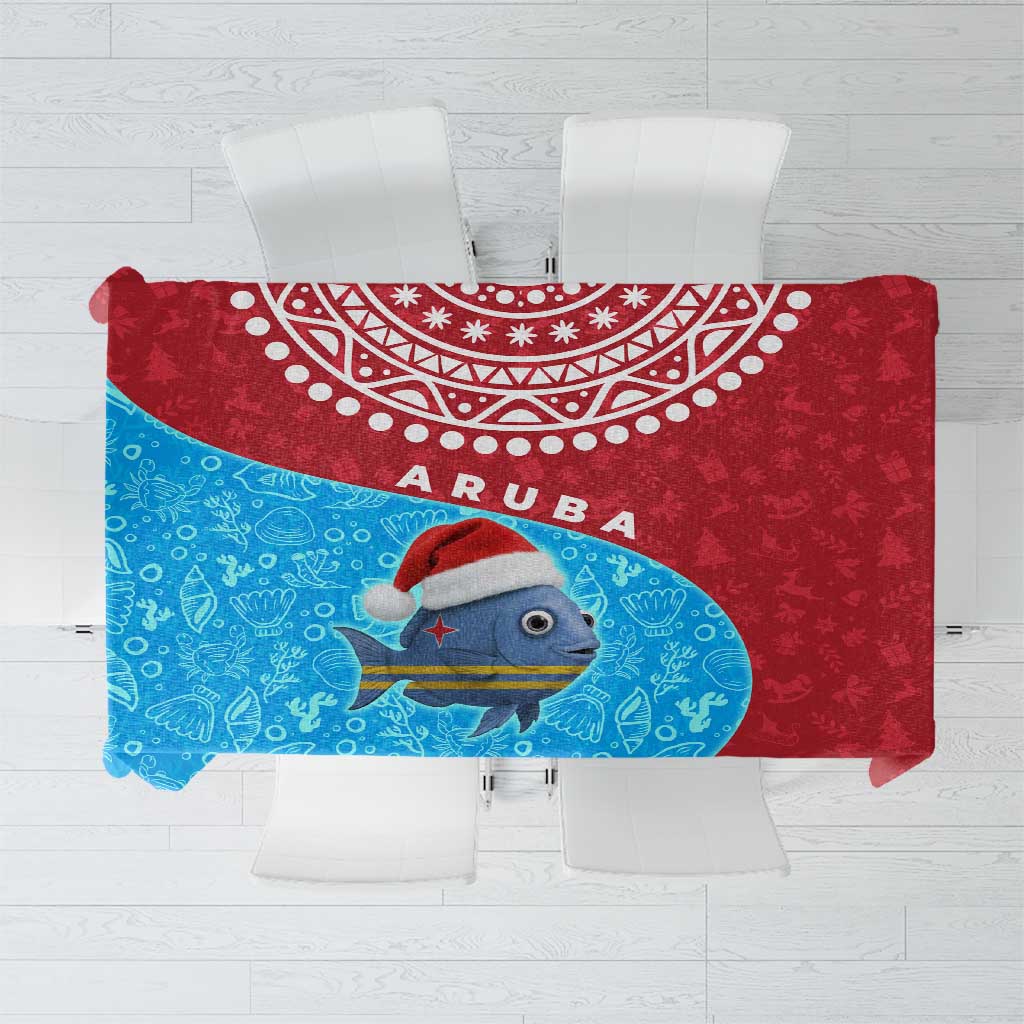 Aruba Christmas Tablecloth with Santa Fish Aruba Flag Ocean Icons and Red Blue Holiday Pattern Design - Wonder Print Shop