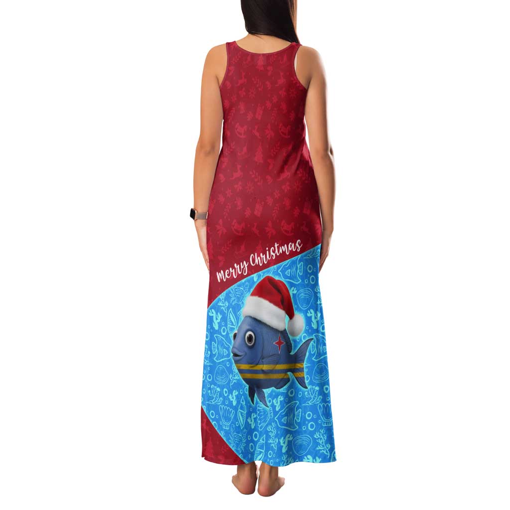 Aruba Christmas Tank Maxi Dress with Santa Fish Aruba Flag Ocean Icons and Red Blue Holiday Pattern Design - Wonder Print Shop