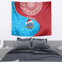 Aruba Christmas Tapestry with Santa Fish Aruba Flag Ocean Icons and Red Blue Holiday Pattern Design - Wonder Print Shop