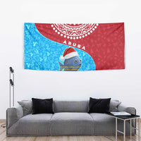 Aruba Christmas Tapestry with Santa Fish Aruba Flag Ocean Icons and Red Blue Holiday Pattern Design - Wonder Print Shop