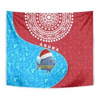 Aruba Christmas Tapestry with Santa Fish Aruba Flag Ocean Icons and Red Blue Holiday Pattern Design - Wonder Print Shop