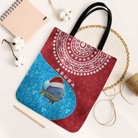 Aruba Christmas Tote Bag with Santa Fish Aruba Flag Ocean Icons and Red Blue Holiday Pattern Design - Wonder Print Shop