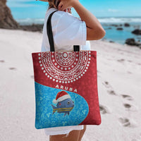 Aruba Christmas Tote Bag with Santa Fish Aruba Flag Ocean Icons and Red Blue Holiday Pattern Design - Wonder Print Shop