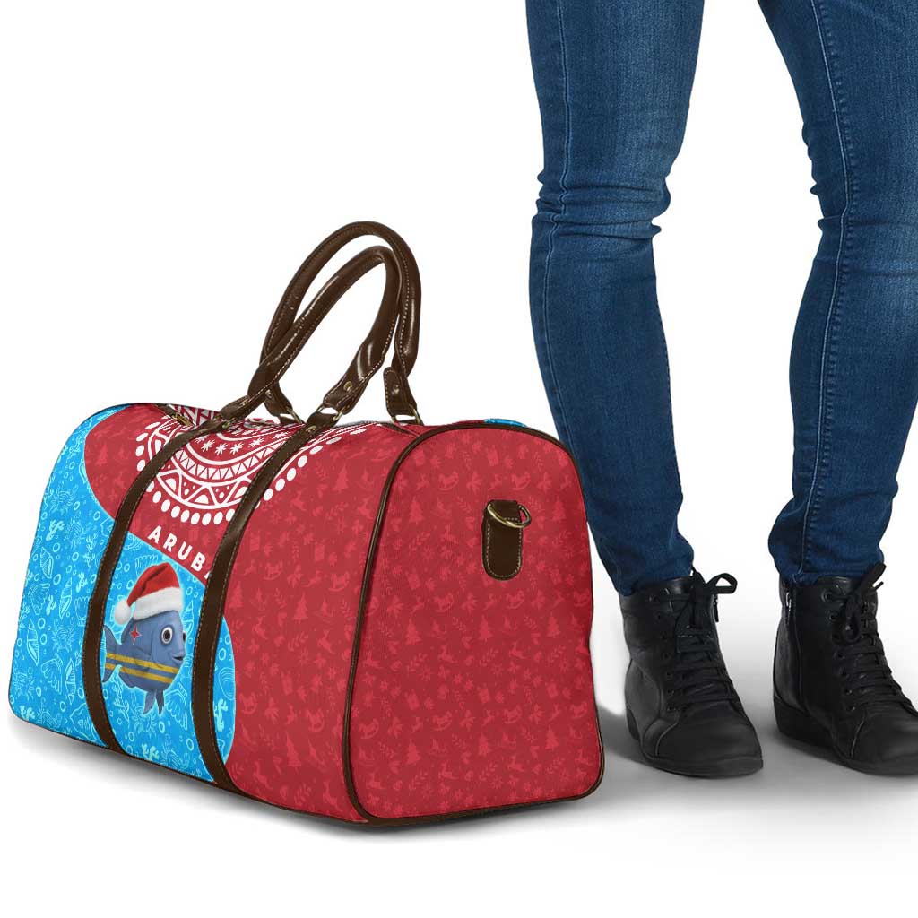 Aruba Christmas Travel Bag with Santa Fish Aruba Flag Ocean Icons and Red Blue Holiday Pattern Design - Wonder Print Shop