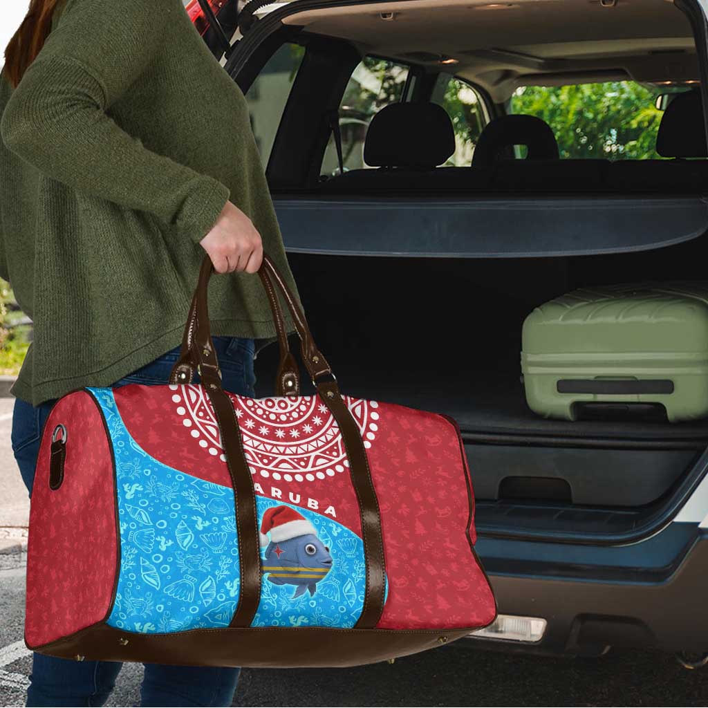 Aruba Christmas Travel Bag with Santa Fish Aruba Flag Ocean Icons and Red Blue Holiday Pattern Design - Wonder Print Shop