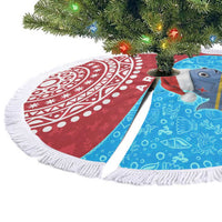 Aruba Christmas Tree Skirt with Santa Fish Aruba Flag Ocean Icons and Red Blue Holiday Pattern Design - Wonder Print Shop