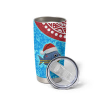Aruba Christmas Tumbler Cup with Santa Fish Aruba Flag Ocean Icons and Red Blue Holiday Pattern Design - Wonder Print Shop