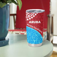 Aruba Christmas Tumbler Cup with Santa Fish Aruba Flag Ocean Icons and Red Blue Holiday Pattern Design - Wonder Print Shop