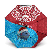 Aruba Christmas Umbrella with Santa Fish Aruba Flag Ocean Icons and Red Blue Holiday Pattern Design - Wonder Print Shop