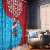 Aruba Christmas Window Curtain with Santa Fish Aruba Flag Ocean Icons and Red Blue Holiday Pattern Design - Wonder Print Shop