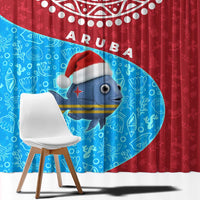 Aruba Christmas Window Curtain with Santa Fish Aruba Flag Ocean Icons and Red Blue Holiday Pattern Design - Wonder Print Shop