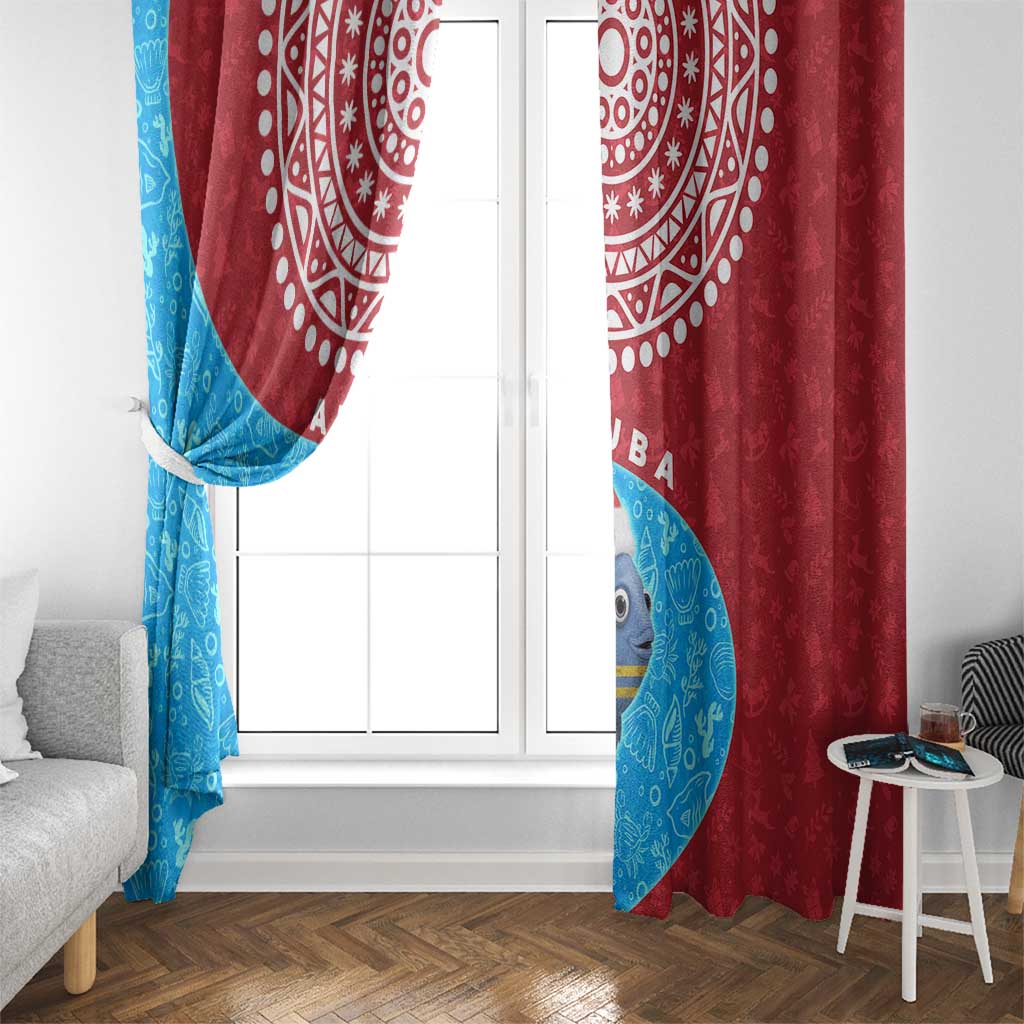 Aruba Christmas Window Curtain with Santa Fish Aruba Flag Ocean Icons and Red Blue Holiday Pattern Design - Wonder Print Shop