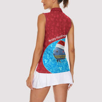 Aruba Christmas Women Sleeveless Polo Shirt with Santa Fish Aruba Flag Ocean Icons and Red Blue Holiday Pattern Design - Wonder Print Shop
