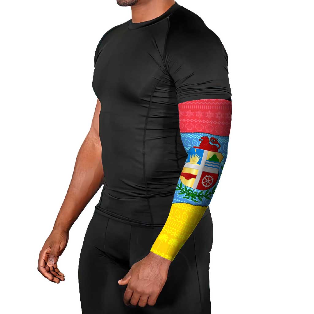 Aruba Christmas Arm Sleeves with Fish Christmas Tree Aruba Flag and Red Blue Yellow Tropical Pattern Design - Wonder Print Shop