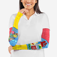 Aruba Christmas Arm Sleeves with Fish Christmas Tree Aruba Flag and Red Blue Yellow Tropical Pattern Design - Wonder Print Shop