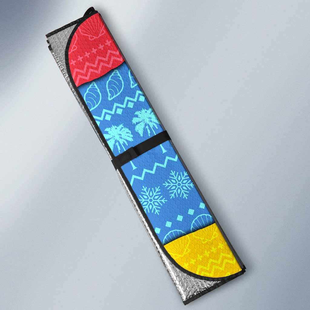 Aruba Christmas Auto Sun Shade with Fish Christmas Tree Aruba Flag and Red Blue Yellow Tropical Pattern Design - Wonder Print Shop