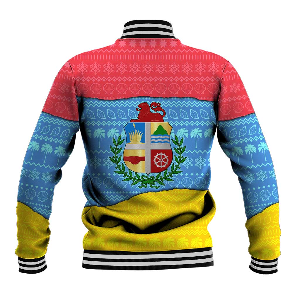Aruba Christmas Baseball Jacket with Fish Christmas Tree Aruba Flag and Red Blue Yellow Tropical Pattern Design - Wonder Print Shop