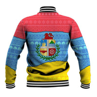 Aruba Christmas Baseball Jacket with Fish Christmas Tree Aruba Flag and Red Blue Yellow Tropical Pattern Design - Wonder Print Shop