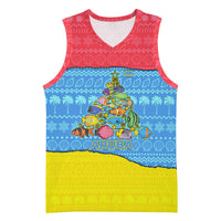 Aruba Christmas Basketball Jersey with Fish Christmas Tree Aruba Flag and Red Blue Yellow Tropical Pattern Design - Wonder Print Shop