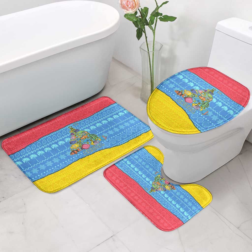 Aruba Christmas Bathroom Set with Fish Christmas Tree Aruba Flag and Red Blue Yellow Tropical Pattern Design - Wonder Print Shop