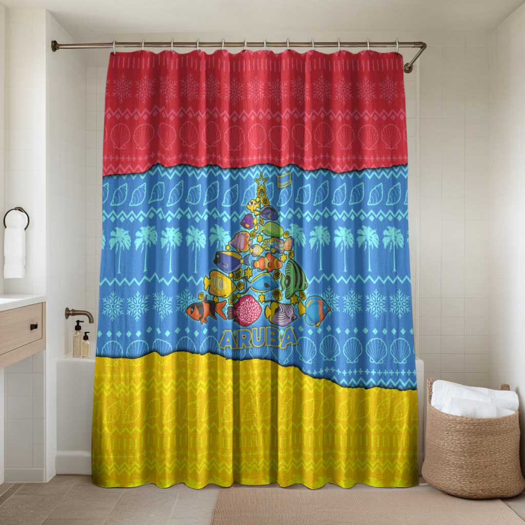 Aruba Christmas Bathroom Set with Fish Christmas Tree Aruba Flag and Red Blue Yellow Tropical Pattern Design - Wonder Print Shop