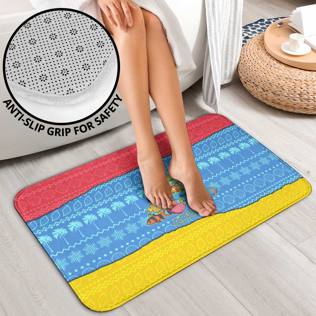 Aruba Christmas Bathroom Set with Fish Christmas Tree Aruba Flag and Red Blue Yellow Tropical Pattern Design - Wonder Print Shop