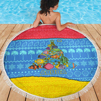 Aruba Christmas Beach Blanket with Fish Christmas Tree Aruba Flag and Red Blue Yellow Tropical Pattern Design - Wonder Print Shop