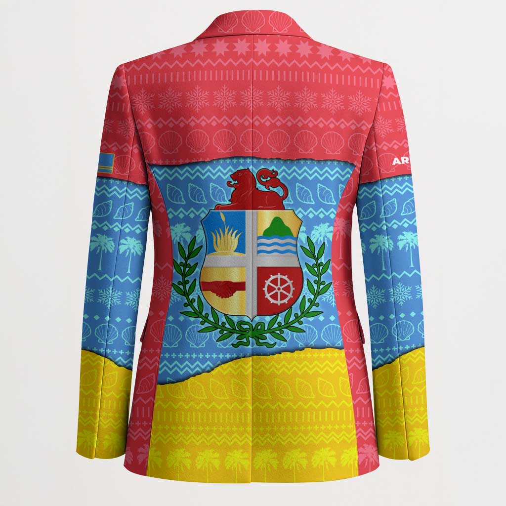 Aruba Christmas Blazer with Fish Christmas Tree Aruba Flag and Red Blue Yellow Tropical Pattern Design - Wonder Print Shop