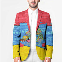 Aruba Christmas Blazer with Fish Christmas Tree Aruba Flag and Red Blue Yellow Tropical Pattern Design - Wonder Print Shop