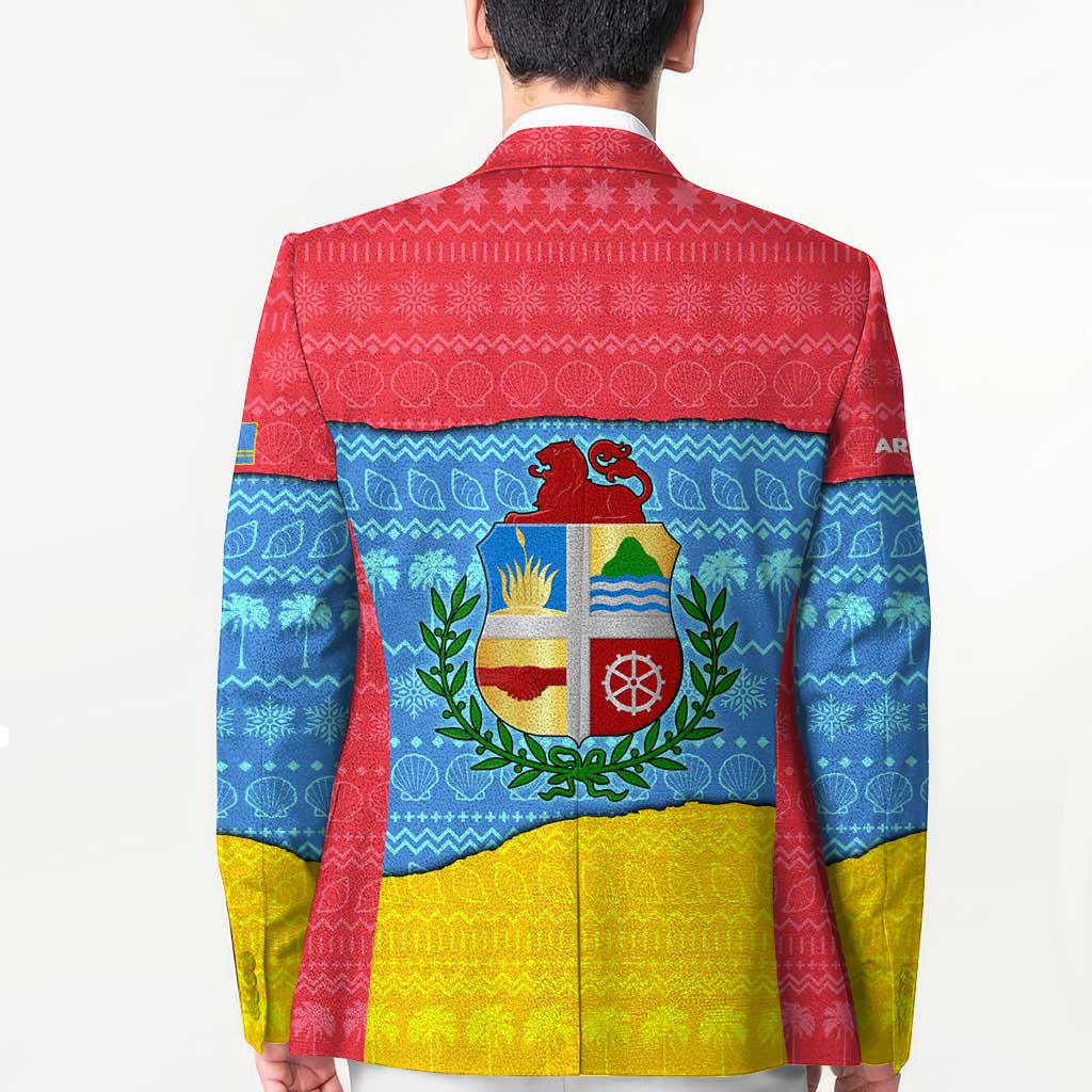 Aruba Christmas Blazer with Fish Christmas Tree Aruba Flag and Red Blue Yellow Tropical Pattern Design - Wonder Print Shop