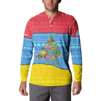 Aruba Christmas Button Sweatshirt with Fish Christmas Tree Aruba Flag and Red Blue Yellow Tropical Pattern Design - Wonder Print Shop