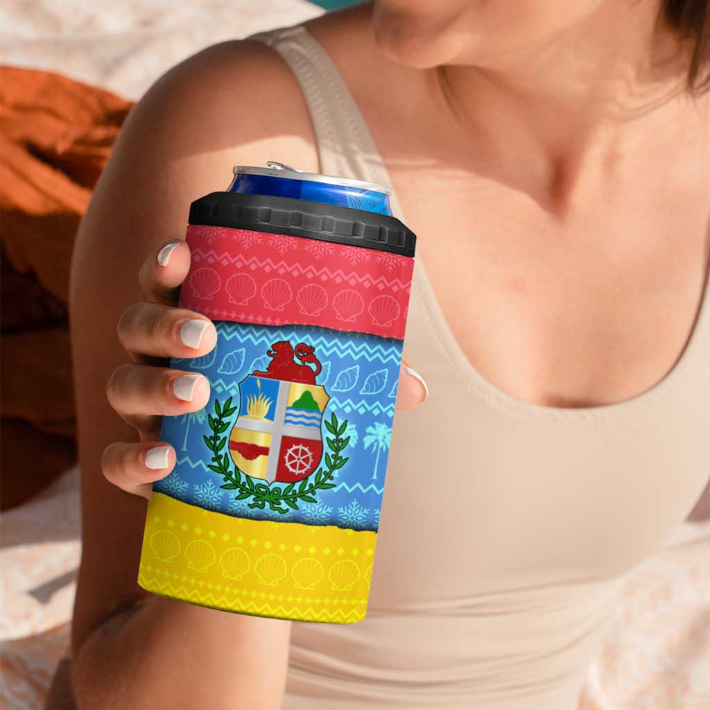 Aruba Christmas 4 in 1 Can Cooler Tumbler with Fish Christmas Tree Aruba Flag and Red Blue Yellow Tropical Pattern Design - Wonder Print Shop