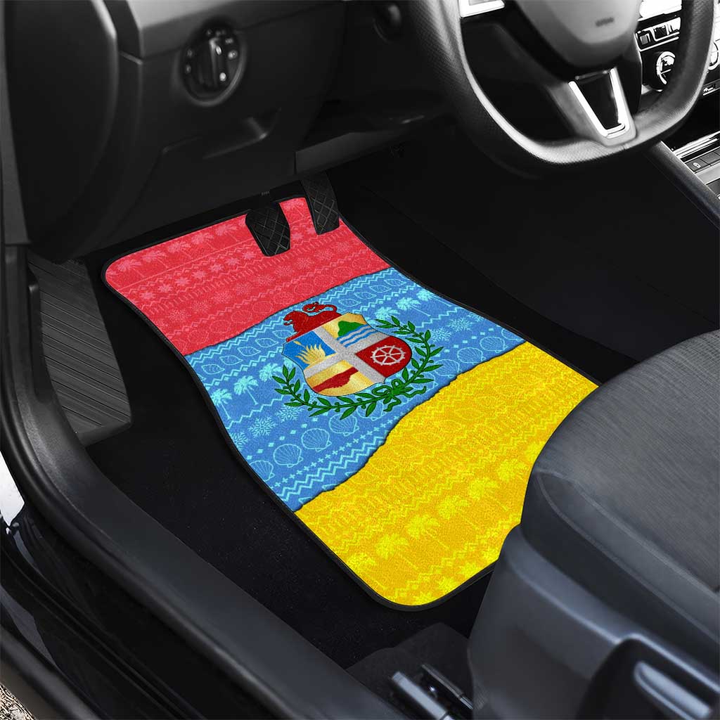 Aruba Christmas Car Mats with Fish Christmas Tree Aruba Flag and Red Blue Yellow Tropical Pattern Design - Wonder Print Shop
