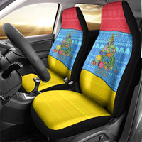 Aruba Christmas Car Seat Cover with Fish Christmas Tree Aruba Flag and Red Blue Yellow Tropical Pattern Design - Wonder Print Shop