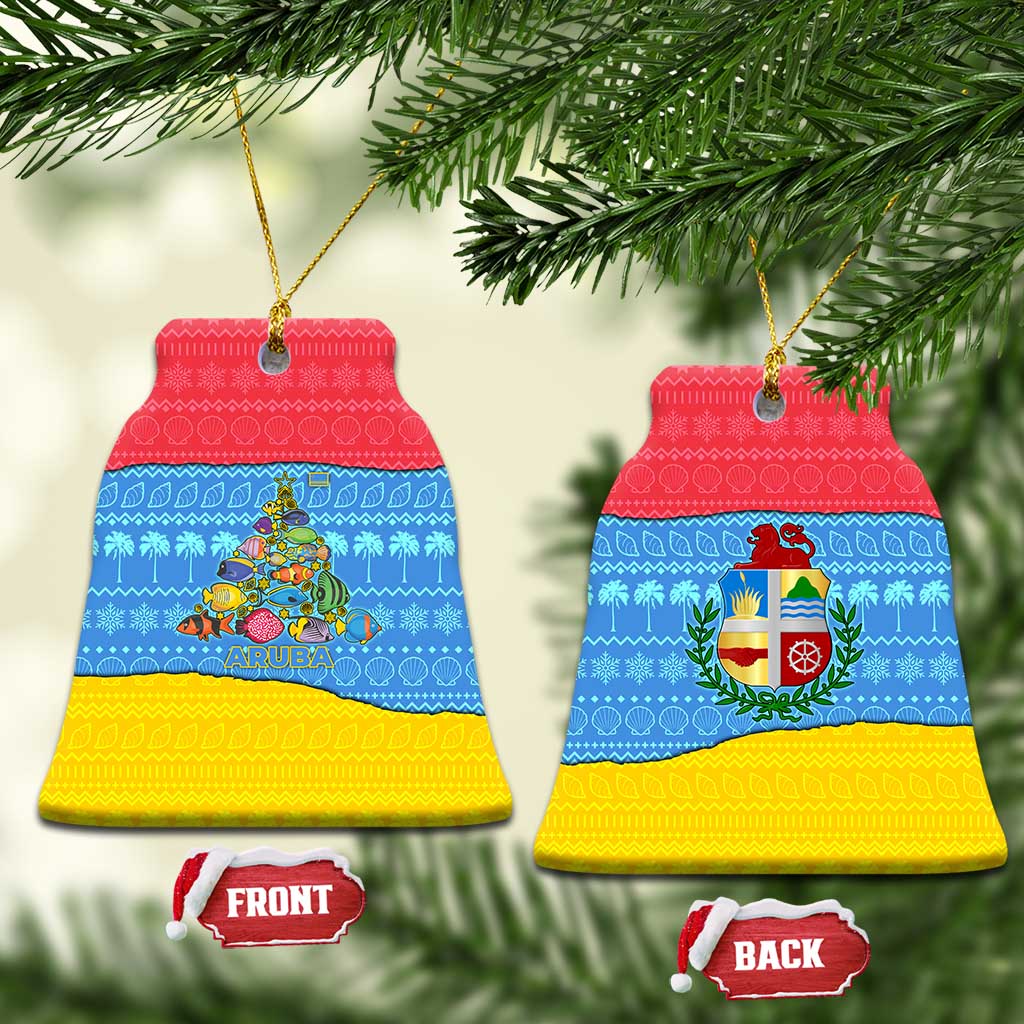 Aruba Christmas Ceramic Ornament with Fish Christmas Tree Aruba Flag and Red Blue Yellow Tropical Pattern Design - Wonder Print Shop