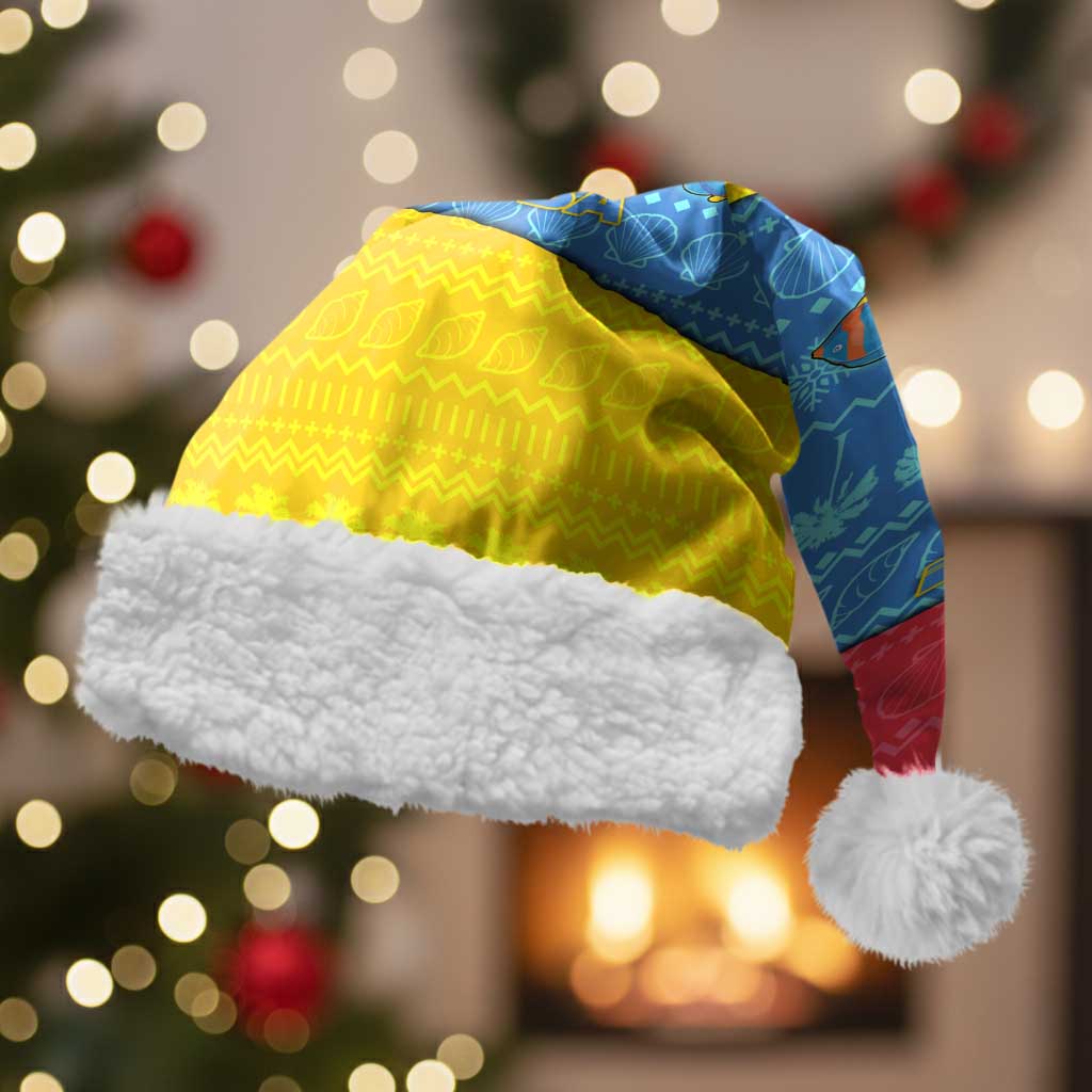 Aruba Christmas Santa Hat with Fish Christmas Tree Aruba Flag and Red Blue Yellow Tropical Pattern Design - Wonder Print Shop