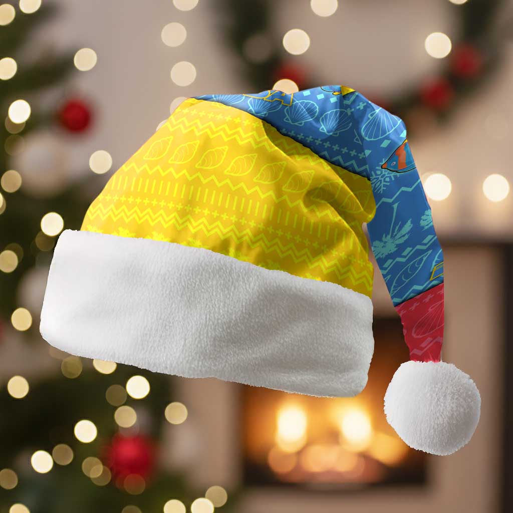 Aruba Christmas Santa Hat with Fish Christmas Tree Aruba Flag and Red Blue Yellow Tropical Pattern Design - Wonder Print Shop