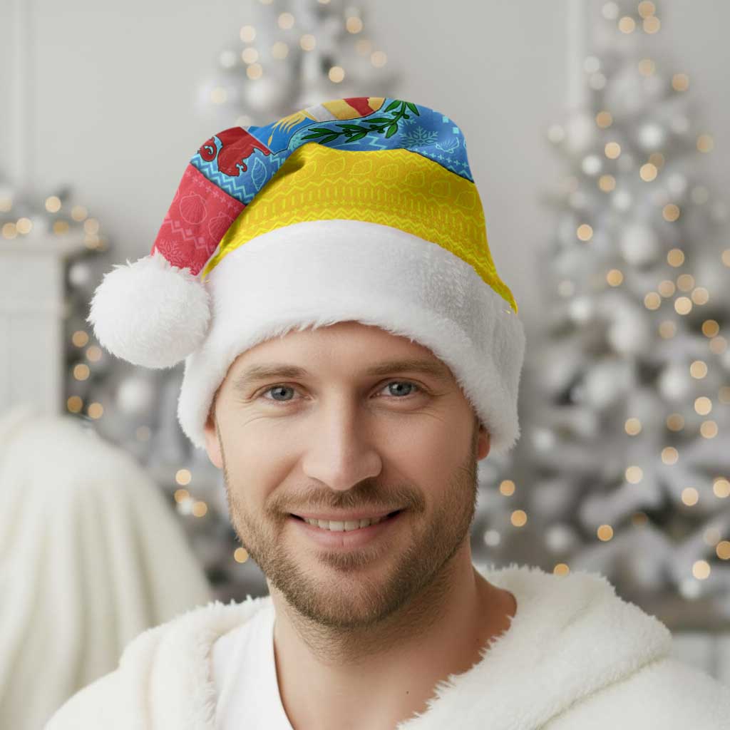 Aruba Christmas Santa Hat with Fish Christmas Tree Aruba Flag and Red Blue Yellow Tropical Pattern Design - Wonder Print Shop