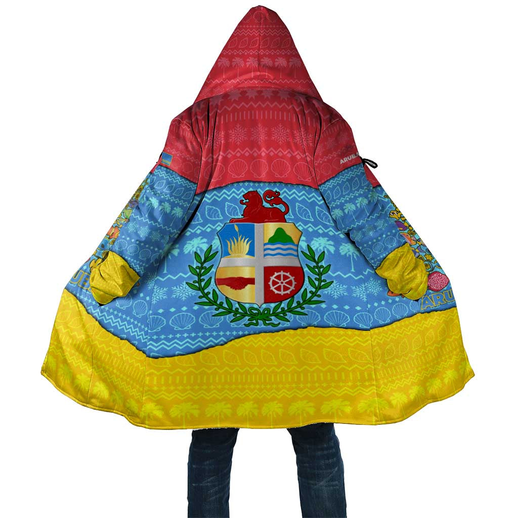 Aruba Christmas Cloak with Fish Christmas Tree Aruba Flag and Red Blue Yellow Tropical Pattern Design - Wonder Print Shop