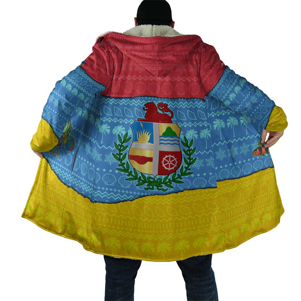 Aruba Christmas Cloak with Fish Christmas Tree Aruba Flag and Red Blue Yellow Tropical Pattern Design - Wonder Print Shop