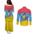 Aruba Christmas Couples Matching Puletasi and Long Sleeve Button Shirt with Fish Christmas Tree Aruba Flag and Red Blue Yellow Tropical Pattern Design - Wonder Print Shop